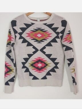 Forever 21 Women's Wool Blend Sweater Southwest Print Cream Size Small